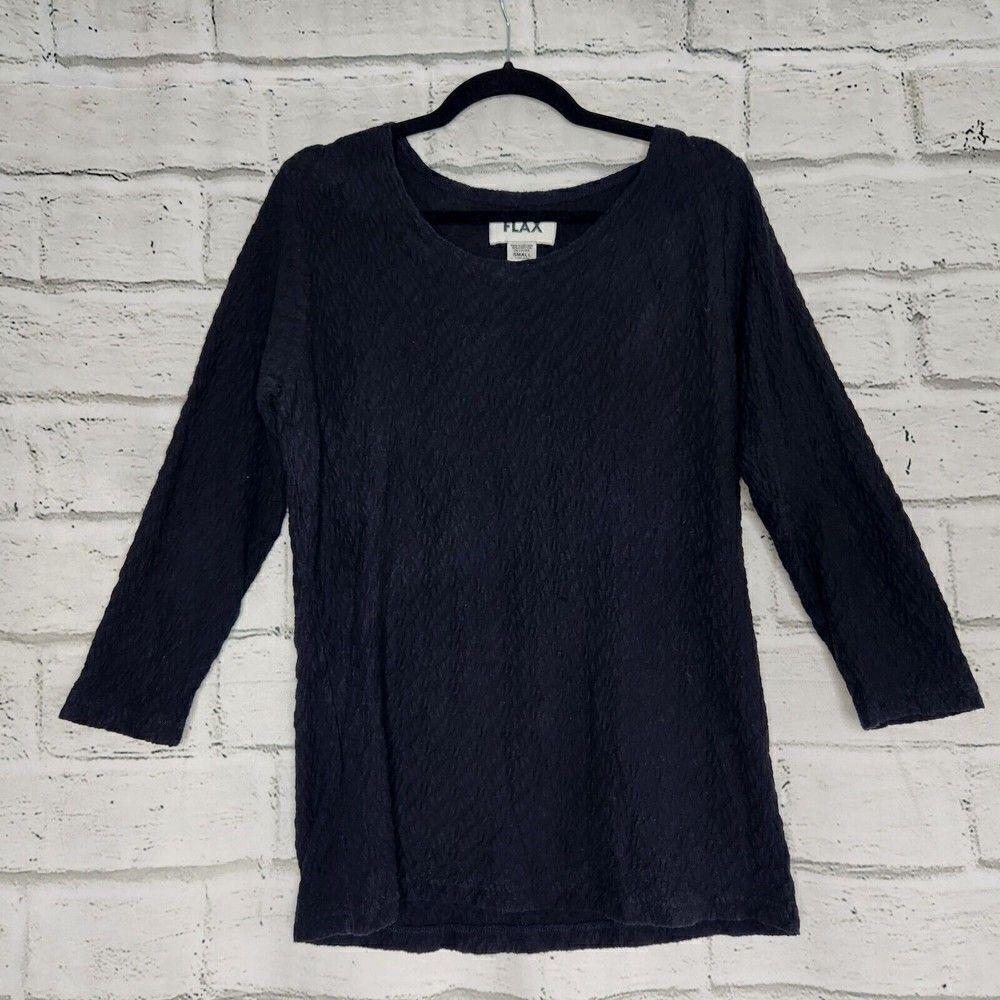 Flax Black Long Sleeve Textured Shirt Cotton Blend Womens Small Stretch